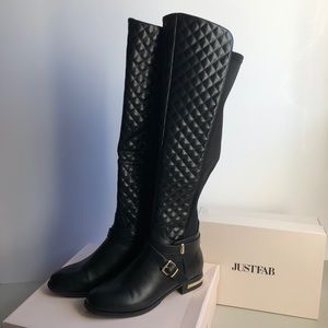 NEW 9 Black Quilted leather Over Knee Boots